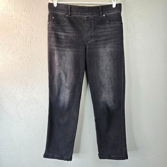 Spanx Straight Leg Jean High Waisted Pull On Black Vintage Wash Stretch Denim XL - Picture 1 of 11